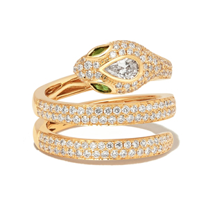 Luxury Yellow <b>Gold</b> Snake <b>Ring</b> With Diamond Pear Cut And Green Eyes Women <b>Cocktail</b> <b>Ring</b> - Product Image 1