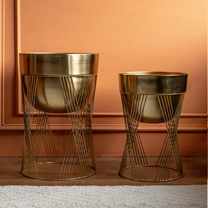 Large rectangular <b>trough</b> planter, modern brown wire floor stand, indoor long deck planter, available at wholesale prices. - Product Image 2