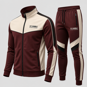 Ensemble de survêtement pour homme Fly Humble, veste zippée intégrale et pantalon, design sportif, noir avec bordure blanche, vêtements d'automne, prix bas, OEM - Product Image 5
