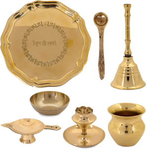 Juego de Thali de Metal Premium para Pooja con Diseño Grabado Shubh Labh, Acabado Dorado, Bandeja Decorativa para Puja con Campana Tradicional y Diya - Product Image 6