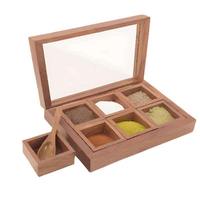 Boîte à épices en bois avec couvercle en verre, 9 compartiments pour le rangement de la cuisine, design traditionnel sculpté