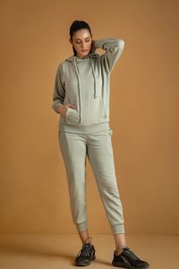 Wholesale Women Heather Gray Hoodie and <b>Jogger</b> Pants Set Black Quater Zip Soft Fleece Custom Logo Manufacturer - Product Image 5