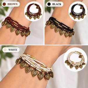 Vintage Heart Charm Wrap <b>Bracelet</b> Set Antique Bronze Plated Copper Alloy Multi Strand Stackable Jewelry Unisex Gift - Product Image 4