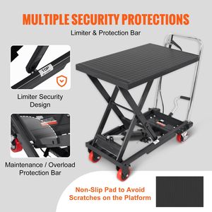 Carrello Elevatore Idraulico Manuale a Forbice Singola, Capacità 227 kg, Altezza di Sollevamento 72,4 cm, 4 Ruote Antiscivolo in PA, Nuovo, 100 kg - Product Image 5