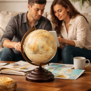 Globo Terráqueo de Escritorio Premium con Base de Madera, Hierro y Plástico |   Globo terráqueo educativo con mapa detallado para escritorio de oficina, decoración de mesa de estudio - Product Image 3