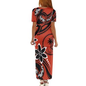 Vestido ajustado con estampado floral rojo, mangas cortas, cuello redondo, largo hasta el suelo, ropa de verano para vacaciones para adultos - Product Image 3