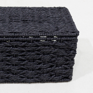 Eco Handwoven Black Paper Rope Storage Box Organizer <b>Basket</b> <b>Rectangular</b> Hinged Lid - Product Image 2