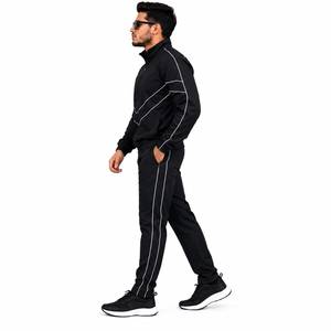 Survêtement zippé coupe-vent noir pour homme avec imprimé rayures blanches, col montant, logo frontal, coupe régulière, style sportif, idéal pour l'hiver - Product Image 4