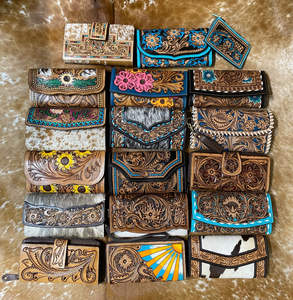 Portefeuille à rabat en cuir usiné pour femmes portefeuille à bracelet en cuir véritable cousu à la main portefeuille de carte de crédit pochette Western Buck Stitch - Product Image 3