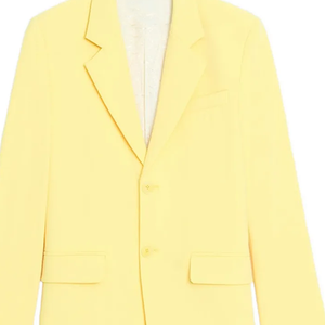 Blazer sur mesure OEM pour femme grande taille, col cranté, deux boutons, jaune uni, manches longues, style bureau/sororité, vente en gros - Product Image 5