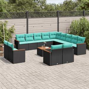 Conjunto de Sofás de Patio de Ratán Sintético Negro con Cojines, 14 Piezas, Muebles de Jardín para Exteriores, Estilo Contemporáneo, Asientos para 10 o Más Personas - Product Image 1