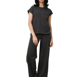 เสื้อยืดคอกลมแขนสั้นสีเทาเข้มสำหรับผู้หญิง ขายส่ง เสื้อยืดลำลองใส่สบาย ผ้าฝ้าย ใส่ได้ทุกวันในฤดูร้อน เสื้อพื้นฐาน - Product Image 3