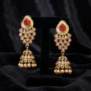 Boucles d'oreilles Jhumki classiques et tendance, plaquées platine, coupe papillon, avec alliage orange 8707 - Product Image 1