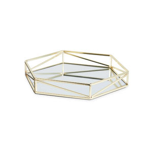 Plateau miroir hexagonal moderne en métal doré et verre, plateau décoratif pour parfums, bijoux, cosmétiques, organiseur pour la décoration de la maison - Product Image 1