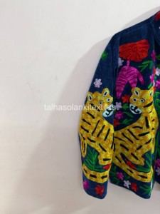 Chaqueta de Terciopelo Suzani al por Mayor, Chaqueta Bordada a Mano con Diseño de Tigre y Flores, Forro Interior de Algodón, Abrigo de Invierno, Blezar - Product Image 3