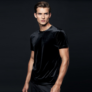 Custom Black Velour T-Shirt Men Summer Lightweight Velvet Tee Shirts Men's Crew Neck Short Sleeve Velour <b>TShirt</b> Mens - Product Image 2