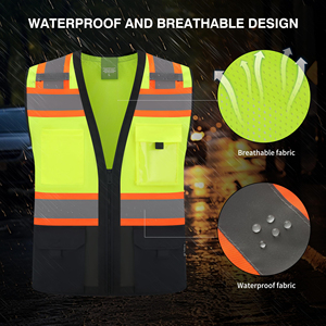 Chaleco de seguridad de alta visibilidad con cinta reflectante para seguridad en la obra, tela de malla transpirable para gestión de trabajos al aire libre - Product Image 5