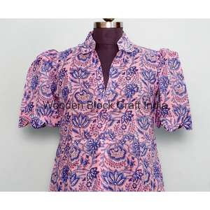 Robe décontractée moderne en coton confortable pour femme, tunique bio, robe midi d'été pour la plage, imprimé floral, lavable, toucher doux - Product Image 2