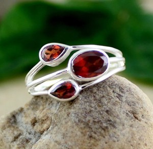 Wholesale Natural Three Stone <b>Garnet</b> <b>Ring</b> 925 Sterling <b>Silver</b> Handmade Triple <b>Garnet</b> Gemstone Open Bypass Statement <b>Ring</b> Vintage - Product Image 1