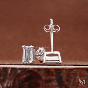 0.50 Ct Emerald Cut Lab Grown Diamond <b>Stud</b> <b>Earrings</b> Prong <b>Set</b> IGI Certified 925 Sterling <b>Silver</b> Minimal Fine - Product Image 2