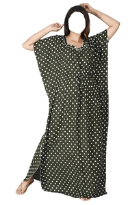 High Quality Women's <b>Kaftan</b> Polka Dot Maxi Abaya V Neck Loose Cotton Dress Summer Modest Daily Wear Short Sleeve Straight Hem - Product Image 3