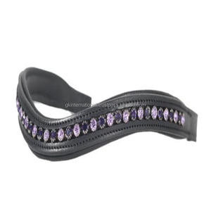 Acolchado cómodo y cristales de costura duraderos Diamantes de imitación Canal vacío decorativo Banda de cejas de caballo de cuero negro - Product Image 4