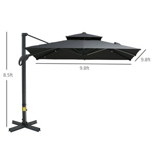 Parasol de terrasse déporté gris de 3 m, forme carrée, base en aluminium avec rotation à 360 degrés pour hôtels - Product Image 3
