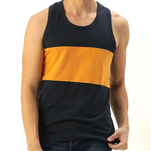 Débardeur Homme Tricoté Col Rond Color Block Haute Qualité – Design Uni Noir et Orange - Product Image 1