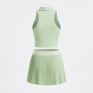 Women's Pickleball One Set Short Sleeveless Collared Top Pleated Skirt Front Zipper Regular Fit Custom Professional Court Wear - Product Image 2