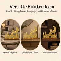 Silhouette de mosquée en bois avec lune croissante et étoile, décorée de paillettes dorées, fonctionnant sur piles, avec LED, pour la décoration de table et de maison pendant le Ramadan