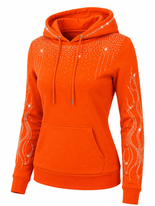 Women's Breathable Summer <b>Rhinestone</b> Zip Hoodie Front Logo 100% Cotton Fleece Long Sleeve Casual Sweatshirt Soft Warm <b>Jacket</b> - Product Image 6