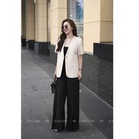 Blazer de Lana para Mujer al por Mayor, Manga Corta, Bordado, con Botones, Ajustado, Transpirable, Informal, para Oficina, Ropa de Trabajo, B677