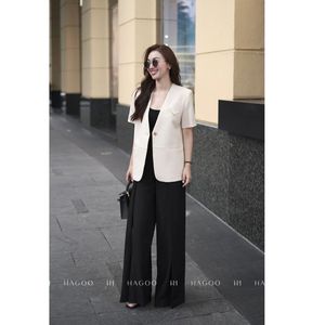 <b>Women's</b> Woolen Short Sleeve Embroidery Button Slim Fit Breathable Blazer <b>Jacket</b> Casual Office Workwear From Vietnam B677 - Product Image 5