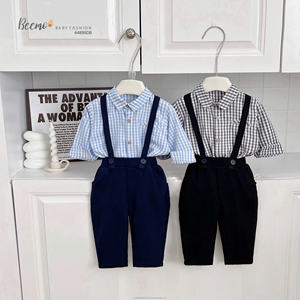 Ensemble de vêtements pour garçons en bas âge de style européen, chemise à carreaux à manches longues, pantalon à bretelles, costume pour enfants, mariage, garçon d'honneur, formel - Product Image 6