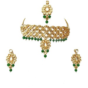 Luxury Brass Alloy Zircon Kundan Choker Necklace Stud Earrings Set Traditional Indian Bridal Engagement Wedding Party Shiny - Product Image 3