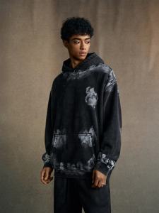 Sweat-shirt à capuche surdimensionné pour homme, tie-dye numérique, écologique, 100% coton, molleton français, décontracté, avec poche, style streetwear automne - Product Image 5