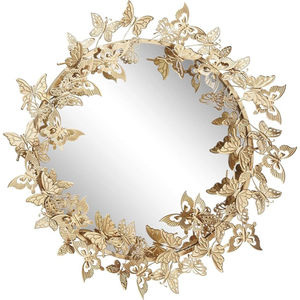 Miroir mural rond de style moderne avec cadre en bois massif et texture d'écorce d'arbre naturelle, finition en feuille d'or, à prix abordable - Product Image 6