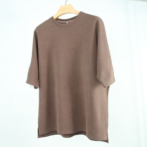 T-shirt en coton surdimensionné pour homme, col rond, couleur unie, décontracté, manches courtes, tricot jersey, teint uni, coupe longue - Product Image 1
