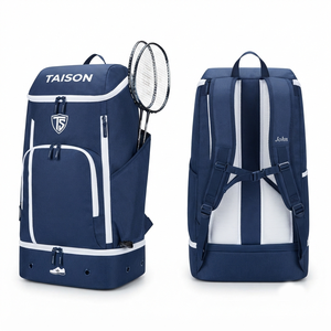 กระเป๋าแบดมินตัน TAISON SPORTS รุ่นพรีเมียม 600D PU 300 GSM สีกรมท่า แผงด้านหน้าสีขาว ช่องใส่รองเท้า พร้อมโลโก้ ความจุ 30-40 ลิตร - Product Image 1