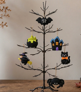 Handmade <b>Felt</b> Halloween Ornaments Set Bat Witch Cauldron Haunted House Cat Spider Decorations for Party Home Decor - Product Image 2