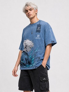 Camiseta Personalizada de Estilo Urbano con Hombros Caídos, Corte Cuadrado, Lavado Ácido, Tejido de Punto, 100% Algodón, Transpirable, Ecológica, de Secado Rápido y Alta Calidad para Hombre - Product Image 3