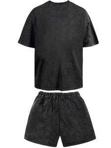 Vintage Washed Short Sleeve Shorts Set Women's Distressed Two-Piece Outfit Regular Fit Summer for Wear Retro 100% Cotton - Product Image 3