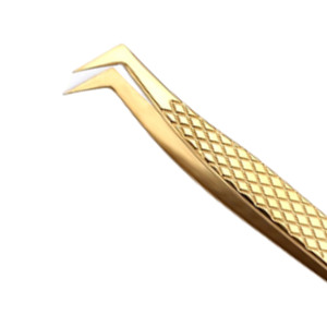Pince à épiler pour cils en acier inoxydable plaqué or de qualité supérieure, à 90 degrés, en forme de L, pointe de précision, surface lisse, outil pour extensions de cils volumineuses - Product Image 3