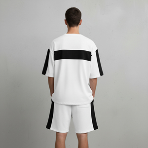 Ensemble court pour homme grande taille en coton 100% de haute qualité, personnalisé, bicolore, épaules tombantes, confortable, style streetwear, ensemble 2 pièces - Product Image 3