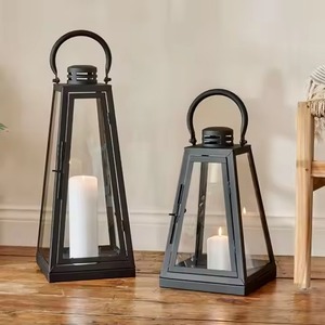 Lanterne en métal peinte en bleu, porte-bougie artistique pour réception de mariage, maison, patio, restaurant, hôtel, décoration de jardin - Product Image 3
