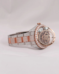 Reloj de Lujo para Hombre con Diamantes Moissanite de Dos Tonos, Oro Rosa y Plata, Correa de Acero Inoxidable, Esfera Marrón, Estilo Hip Hop - Product Image 2