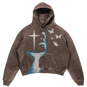 Jersey lavado con ácido con logotipo personalizado para hombre, de peso pesado de algodón 100% Vintage Sudadera con capucha, ropa de calle de alta calidad sin gráfico de cuerda OEM - Product Image 1