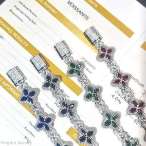 Nouveau Bracelet Trèfle Cubain en Argent S925, Bijoux Hip Hop de Luxe, Moissanite Colorée, Chaîne Bling Arc-en-ciel pour Hommes et Femmes - Product Image 4