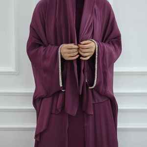 Luxury Front Pleated Modern Muslim Casual Abaya Women Dubai Modest Islamic <b>Floor</b> Length Long Sleeves Breathable Lightweight - Product Image 2