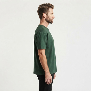เสื้อยืดคอกลมสีเขียวพื้นฐานสำหรับผู้ชาย ทรงปกติ แขนสั้น ผ้าฝ้ายเจอร์ซีย์เนื้อนุ่ม สีพื้น สวมใส่สบาย - Product Image 3